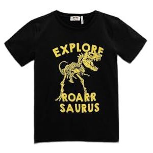 Koton Boys Dinosaurus bedrukt T-shirt met korte mouwen van katoen, zwart (999), 3-4 Jaar