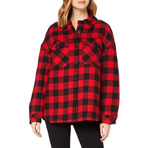 Urban Classics Damesjas Ladies flanel gewatteerd overhemd, hemdjas voor dames, in houthakkersruit, verkrijgbaar in vele kleurvarianten, maten XS - 5XL, zwart/rood, 3XL grote maten