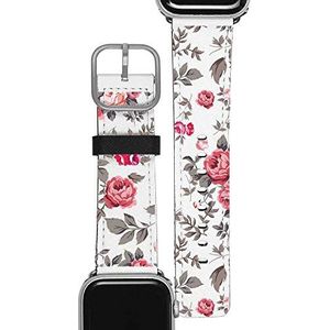 Gocase Rode rozen armband zilver | compatibel met Apple Watch 42/44 mm | Sluiting verstelbaar | Saffiano leder vegan reservearmband | waterzweetbestendig | geschikt voor Series 1/2/3/4
