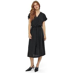 Minus Lucie midi-jurk met V-hals en korte mouwen voor dames, 100 zwart, 40