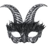 Smiffys 52807 Silver Maskerade gehoornde masker, uniseks, volwassenen, zwart, eenheidsmaat