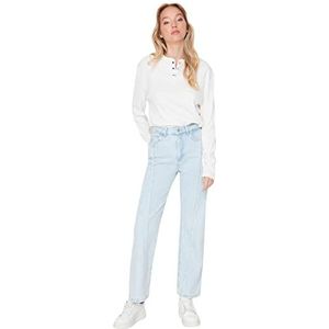 Trendyol Dames hoge taille rechte been 90's wijde pijpen jeans, Lichtblauw, 66