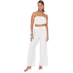 Trendyol Effen geweven tweedelig set shirt voor dames, Wit, 66