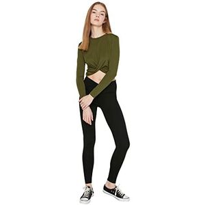 Trendyol Dames Khaki Cross-Detail Gebreide Blouse, Large