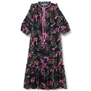 Hope & Ivy Dames Morgana gelaagde maxi-jurk met hoge hals en blousemouwen en kanten randen, marineblauw voor speciale gelegenheden, marineblauw, 44