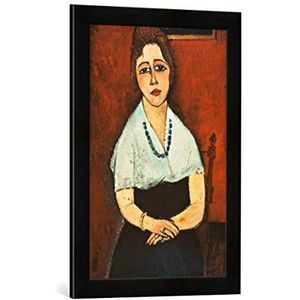Ingelijste afbeelding van Amadeo Modigliani jongen vrouw met halsketting, Elena Picard, kunstdruk in hoogwaardige handgemaakte fotolijst, 40 x 60 cm, mat zwart