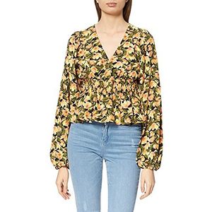 NA-KD Dames smocked waist blouse, Oranjekleurige bloem, 34