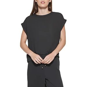 DKNY Damestop met elastische onderkant en korte mouwen, zwart, S