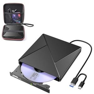 BHHB Externe cd-speler voor pc, USB 3.0 en USBC, externe dvd-brander, optisch, draagbaar, CD/DVD-/RW drive, snelle overdracht, geïntegreerde USB-kabel voor Windows/MacOS/Laptop/Desktops met draagtas