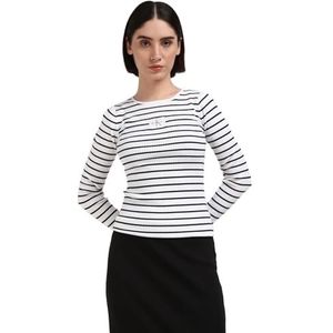 Calvin Klein Jeans Trui met geweven label voor dames zonder capuchon, Ck Zwart/Helder Wit Gestreept, XXS