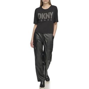 DKNY Dames korte mouw studded logo Tee, zwart, M, zwart, M