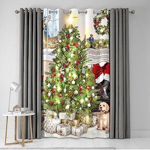 Fusion - Oogje enkel decoratief gordijnpaneel - kerstboom presenteert scène - 54"" breedte x 84"" druppel (138 x 214cm) in groen en wit