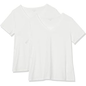 Amazon Essentials Dames Classic-Fit T-shirt met korte mouwen en V-hals, 2 stuks, wit, 2x