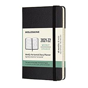 Moleskine - Horizontale weekplanner/dagplanner, agenda 18 maanden 2021/2022, weekplanner met vaste omslag en elastische sluiting, formaat Pocket 9 x 14 cm, kleur zwart, 208 pagina's