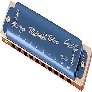 Fender® »MIDNIGHT BLUES HARMONICA« mondharmonica - Diatonisch - 10 gaten - stemming: BB-Dur - Kleur: Blauw (gelimiteerde oplage)