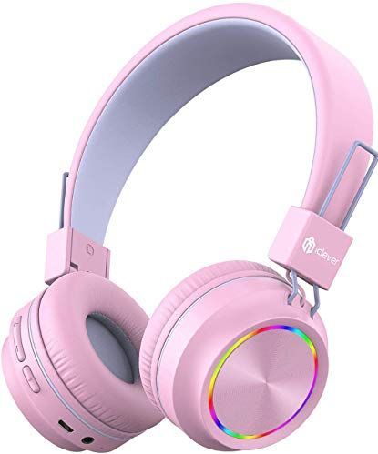 iClever Bluetooth hoofdtelefoons voor kinderen, gekleurde lichten, koptelefoons voor kinderen, met microfoon, volume controller, foldable, voor iPad, tablet, Kindle, vliegtuig, school