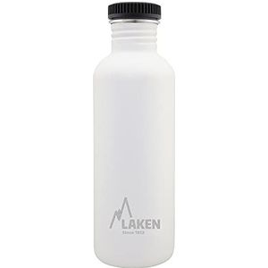 Laken roestvrijstalen fles met zwart -witte mondstekker 1L, wit