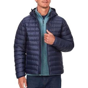 Marmot Heren Highlander Hoody, Warm donzen jack, geïsoleerde winterjas met capuchon, ademend 700 FP donzen puffy, lichtgewicht inpakbaar jack voor buiten, winddicht, Arctic Navy, XXL