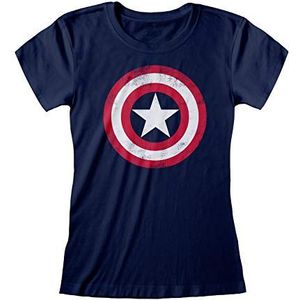 Marvel Avengers Assemble Captain America Distressed Shield Gemonteerd t-shirt, Vrouwen, S-5XL, Marine, Officiële Koopwaar