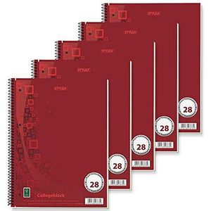 Stylex 43878-P5 - Spiraalgebonden notitieblok, vierkant, DIN A4, 80 vel, 90 g/m² premium papier, 5 stuks