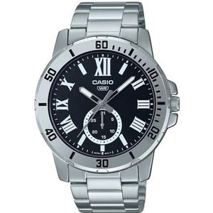 Casio Mannen horloge analoge zwarte wijzerplaat roestvrij stalen band MTP-VD200B-1BUDF, ZILVER, armband