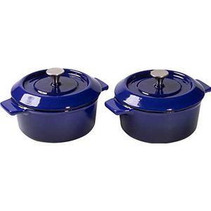 Woll Iron Mini-braadpan met deksel set van 2 - inductief - Ø 10 cm, 5 cm hoog, 0,3 l - Geschikt voor alle warmtebronnen, gietijzer en ovenvast tot 250°, zonder siliconen handgrepen, blauw