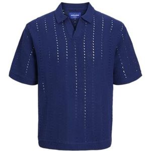 JACK & JONES Jorparos Knit Easter Ss Crochet Polo voor heren, Ocean Cavern, XS