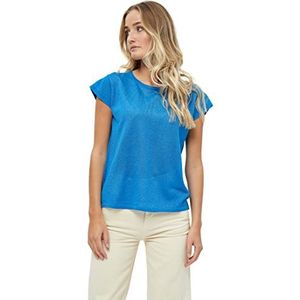 Minus Carlina T-shirt met ronde hals en kapmouw Metallic gebreid | Blauwe T-shirts voor dames VK | Lente T-shirt | Maat S