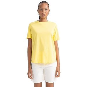 DeFacto Dames T-shirt - klassiek basic shirt voor dames - comfortabel T-shirt voor vrouwen, geel, M