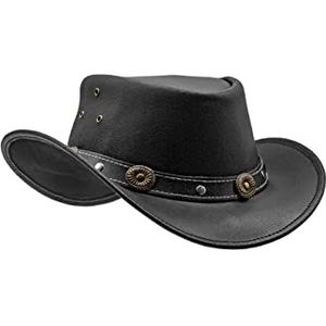 HADZAM Waterdichte cowboyhoed van leer | Westernhoed voor regen | duurzame leren hoeden voor heren | Outback hoed, zwart, XL