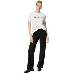 Koton T-shirt voor dames, ronde hals, korte mouwen, logan bedrukt, wit (000), XXL