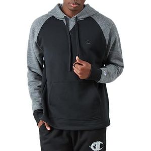 Champion Powerblend Hoodie voor heren, iconisch 'C'-logo, Zwart/Zwart/Manhattan Mist C Logo, M