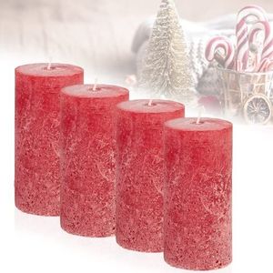 Candelo Set van 4 kaarsen sfeer rustieke stompkaarsen - rood - grote rustieke kaars 12 cm - lange brandduur ca. 54 uur kerstkaarsen adventskrans ongeparfumeerd