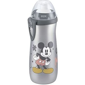 NUK 10255621 Disney Mickey Sports Cup vanaf 24 maanden lekvrije push-pull-drinktuit clip & beschermkap BPA-vrij 450 ml grijs