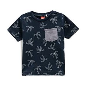 Koton Babyboy Palm Printed Short Sleeve T-Shirt Crew Neck One Pocket Detail, Marine Design (02c), 9-12 Maanden