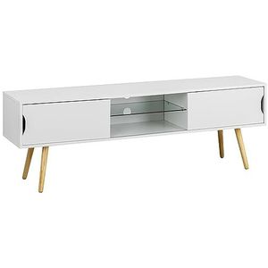 Baroni Home Tv-kast met schuifdeur, gat voor kabeldoorvoer van MDF, tv-console voor slaapkamer, woonkamer, keuken, wit, 150 x 45 x 35 cm