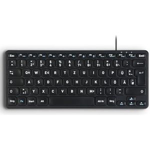 Perixx PERIBOARD-416 DE Bekabeld mini-USB, stil toetsenbord met 4 hubs, X-type schaarknop zonder klikgeluiden, grote gedrukte toetsen, afneembare USB-C/A-kabel, Duitse QWERTZ