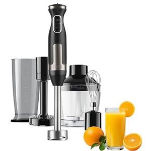 4-in-1 staafmixer met 20 snelheden, multifunctioneel, met messen van roestvrij staal, 4 draden, zwart, 22,7 x 23,6 x 26,7 cm, 240 V, 1500 W