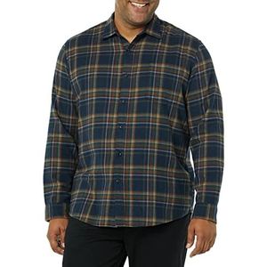 Amazon Essentials Men's Flanellen overhemd met lange mouwen (verkrijgbaar in grote en lange maten), Bruin Donker marineblauw Plaid, XXL