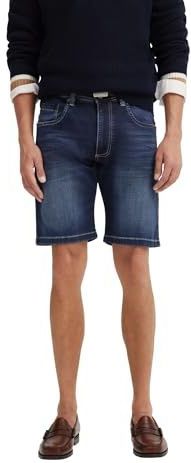 Bermuda - Middenblauw - Steekzakken - Ritssluiting - Used-Wash Design