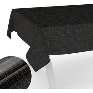 ANRO Afwasbaar tafelzeil, met teflon-coating, onderhoudsvriendelijk, lotuseffect, vuil- en waterafstotend, gestreept, 200 x 140 cm, snijrand, zwart