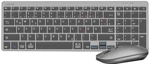 LogiLink - ID0215 - Draadloos Toetsenbord en Muis Kit - Grijs - Dual Mode - 1600 dpi