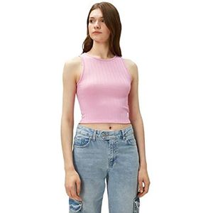 Koton Dames Crop Top Crew Neck Mouwloos, roze (Rsm), L