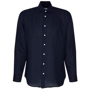 Seidensticker Zakelijk overhemd voor heren, regular fit, zacht, kentkraag, lange mouwen, 100% linnen, blauw, 48