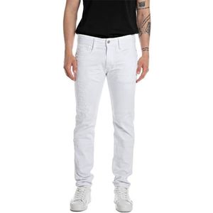 Replay Anbass Broken Edge Herenjeans, slim fit, 001, wit, 27W x 32L