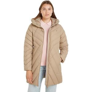 Tommy Hilfiger Chevron donsjas met capuchon voor dames, Beige, M