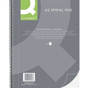 Q-Connect Spiraal-notitieblok, A5, geruit, 80 vellen, 160 pagina's, notitieblok, spiraalblok, notitieblok met spiraalbinding, schoolblok, schrijfblok