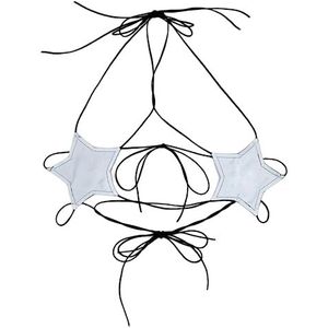 Caviotess Dames Metallic Holografische Ster BH Crop Top Lace Up Halter Bralette Bandeau Hemdje, ZILVER, one size