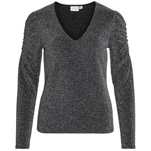 Vila Vishiny damestop met V-hals L/S top met lange mouwen, zwart/detail: zilver, M