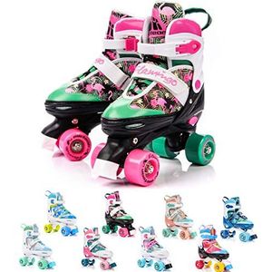 Rolschaatsen Voor Kinderen en Tieners - Verstelbare Inlineskates met elk 4 wielen - Comfortabele Retro Rolle Skates voor Meisjes en Jongens (Flamingo, L 39-42)